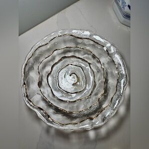 IVV Italy "Glacier" 10k Gold Spiral Glass Centerpiece Bowl Mid-Century Modern